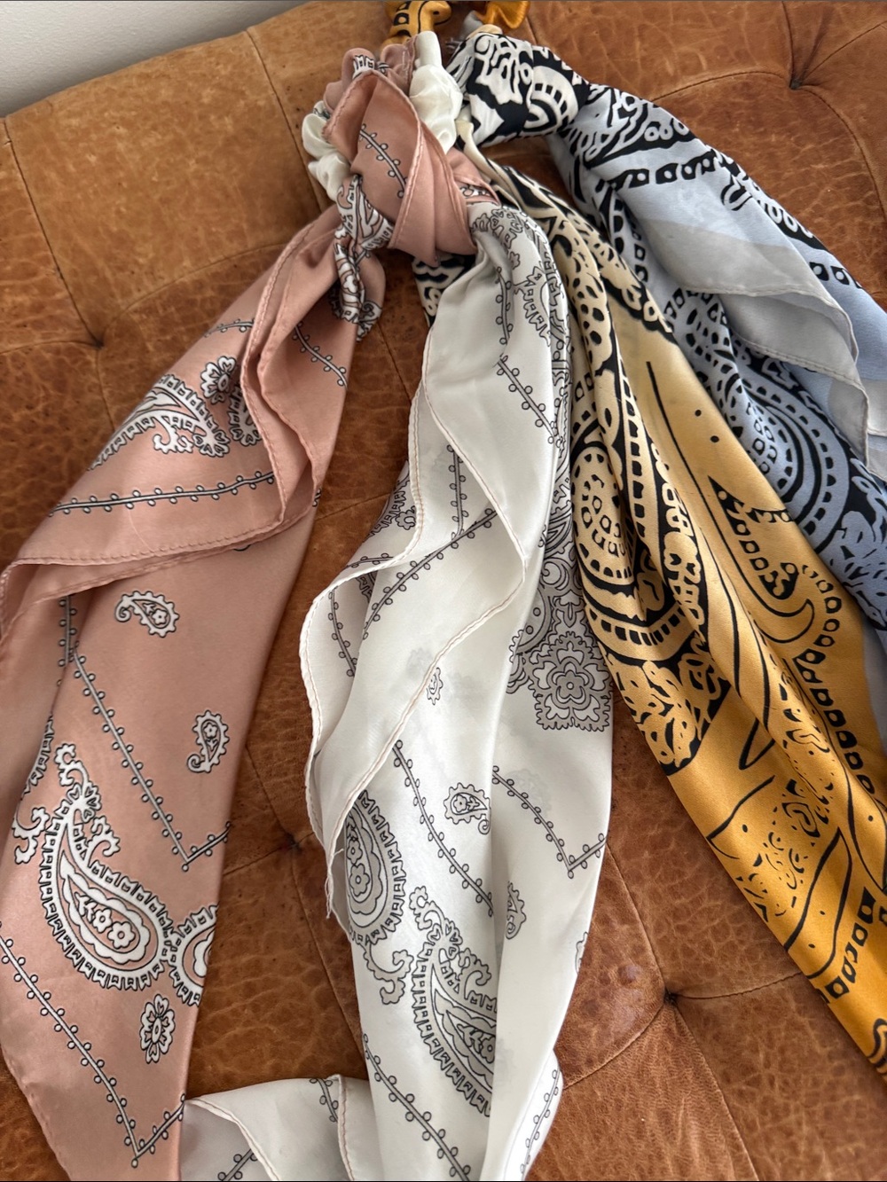 Free People Multicolor Bandana Scarf Scrunchie Set - Pink, White, Yellow, Blue - Picture 6 of 6